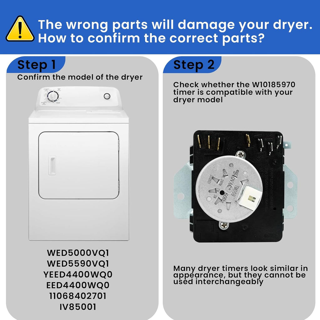 W10185970 Dryer Timer Compatible with Whirlpool Dryer WED5000VQ1 WED5590VQ1