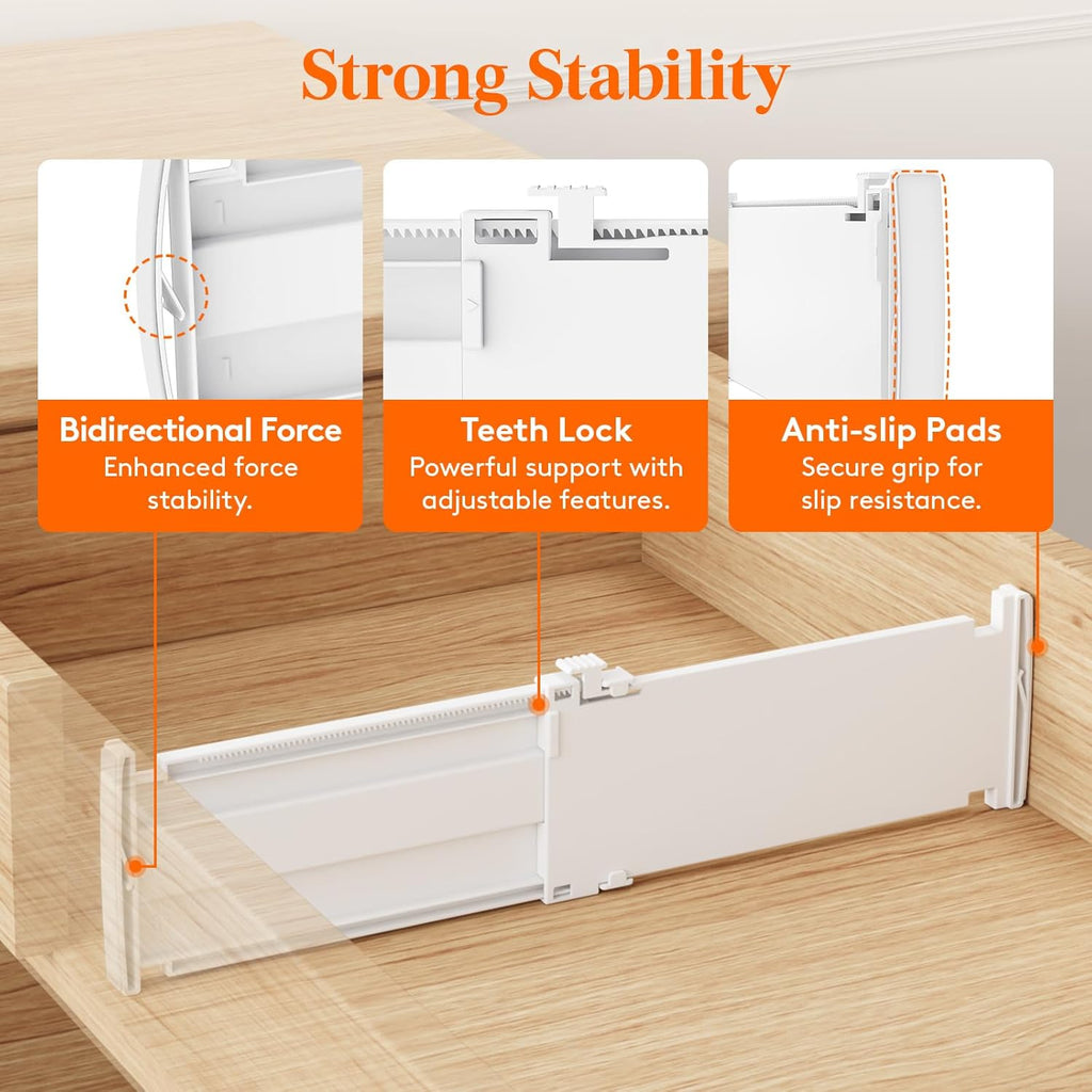 9 Pack Drawer Dividers for Clothes, 4" High 10.5"-16.5" Expandable Dresser Drawer Organizers, Adjustable White