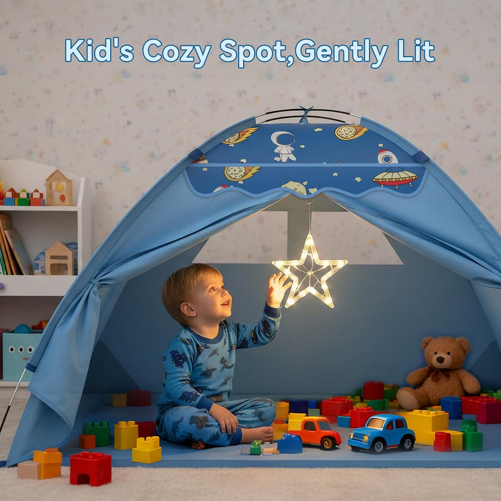 Space Play Tent for Boys,Fits 2–3 Kids,Indoor Tent with Tunnel Port | Built-in Decoration Hooks,Set Up in Just 5