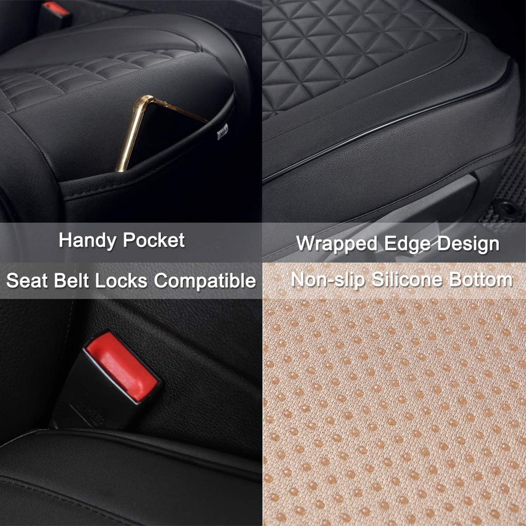 Luxury Faux Leather Car Seat Cover Front Bottom Seat Cushion Cover, Anti-Slip and Wrap Around The Bottom, Fits 95% of