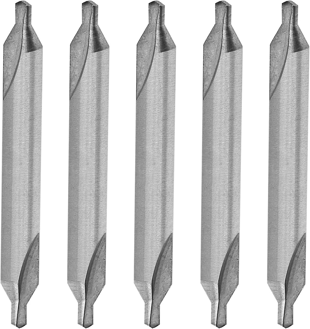 Utoolmart 5 Pcs Center Drill Countersink Lathe Bit Mill Tool, Combined Drills Plain Type Imperial, 3/16-inch Combined Countersinks Drills Set Tool, HSS-6542 Countersinks