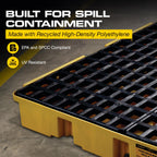 Square 4 Drum Spill Containment Pallet with Drain, Made in USA,Yellow