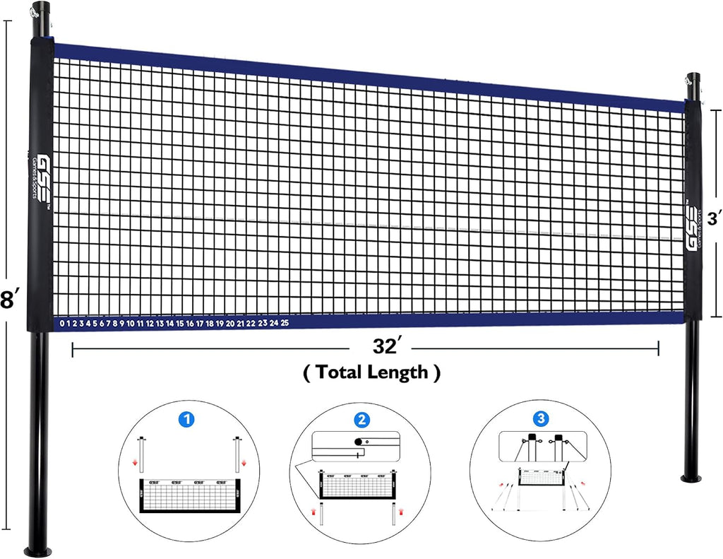 GSE Badminton and Volleyball Combo Set, Yard Net Game, for Outdoor | Easy Assembly Net Set, Ball, Pump, Boundary Line