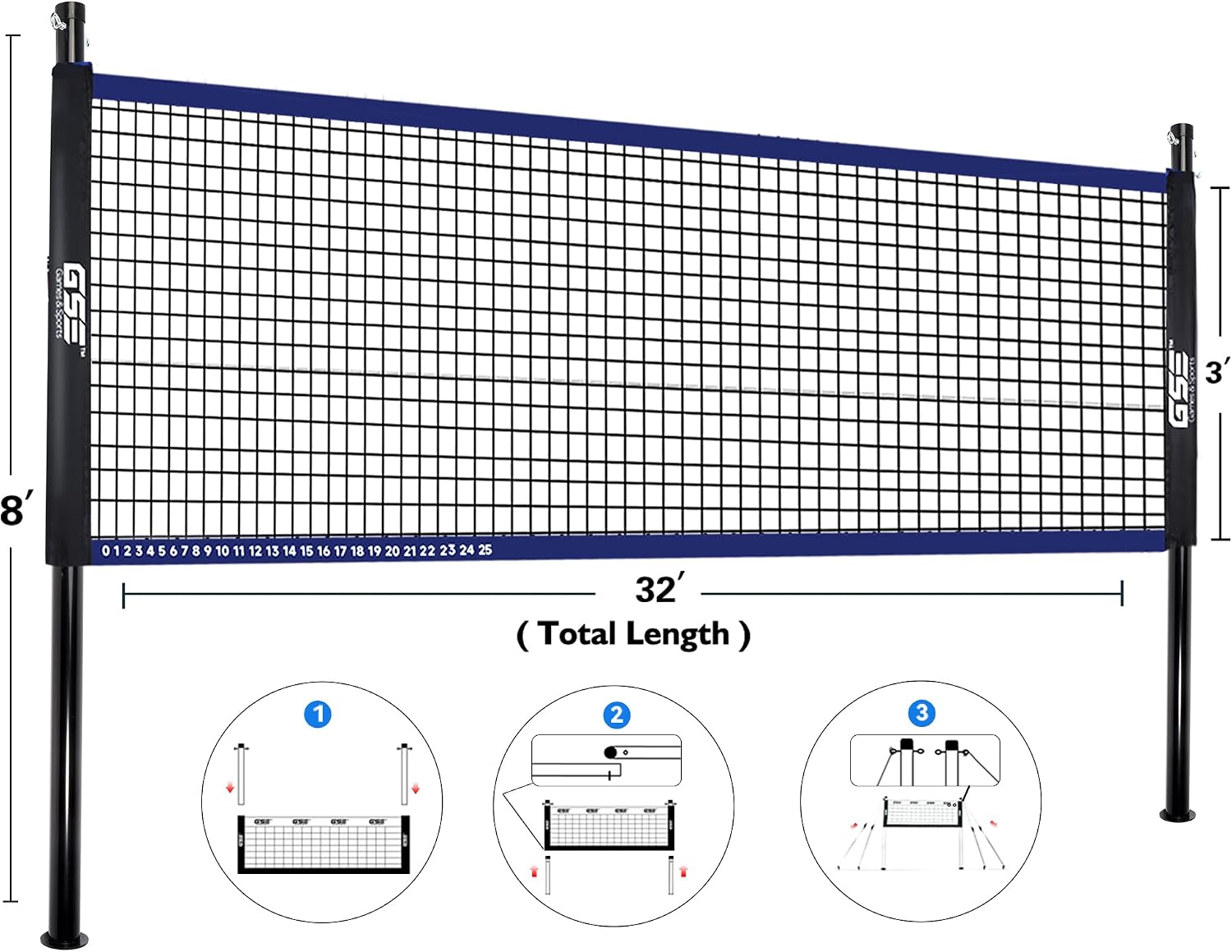 GSE Badminton and Volleyball Combo Set, Yard Net Game, for Outdoor | Easy Assembly Net Set, Ball, Pump, Boundary Line