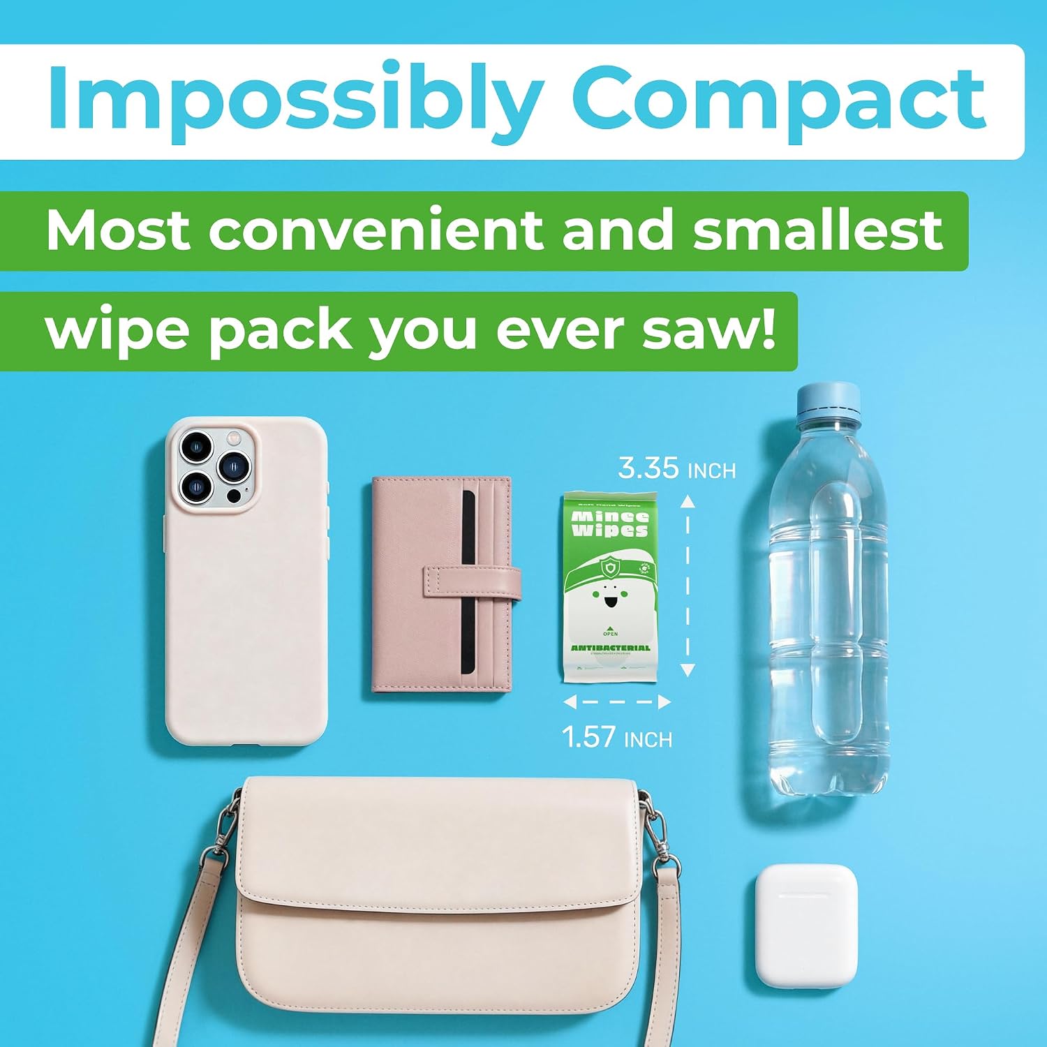 Impossibly Compact Travel Antibacterial Wipes Hand Sanitizer - 99% Water and Aloe - Safe for Sensitive Skin, Hand