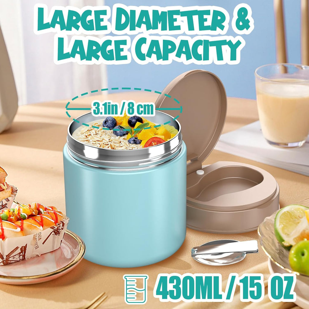 Thermo for Hot Food Kids - 15.2oz with Folding Spoon and Silicone handle | Leak Proof Insulated Food Jar, Soup