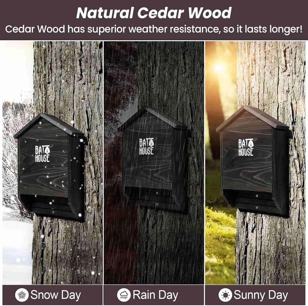 Bat Houses for Outdoors for Tree, 2 Chamber Bat Boxes for Outside to Attract Bats to Land and Roost, Durable and Easy