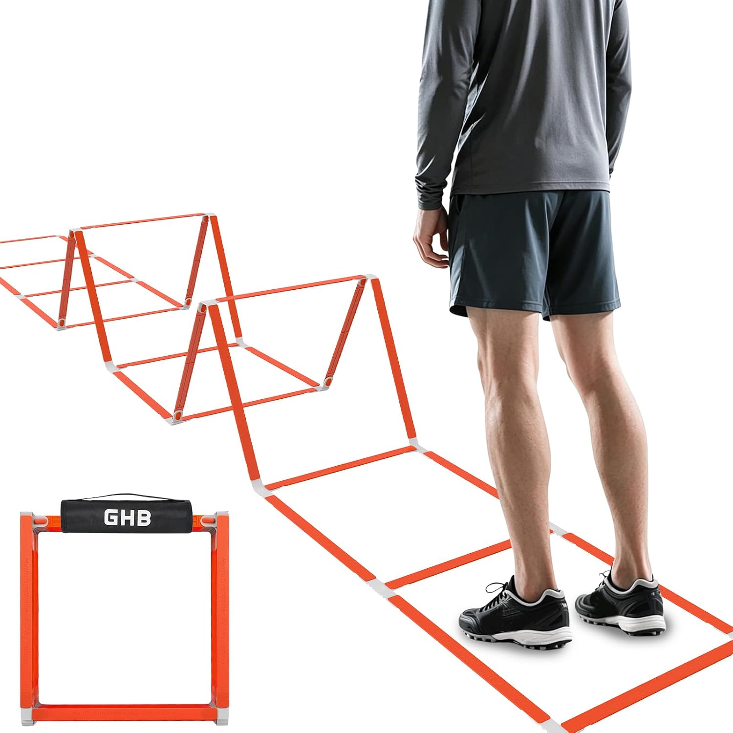Tangle-Free Agility Ladder Hurdles, 15ft 11 Rungs | 3-in-1 Speed Training Hurdles Set, Footwork Drills for Football