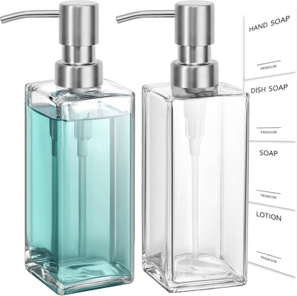 Glass Soap Dispenser with Stainless Steel Pump, Clear Hand Soap Dispenser for Bathroom, 12 fl oz/350ml Hand and Dish