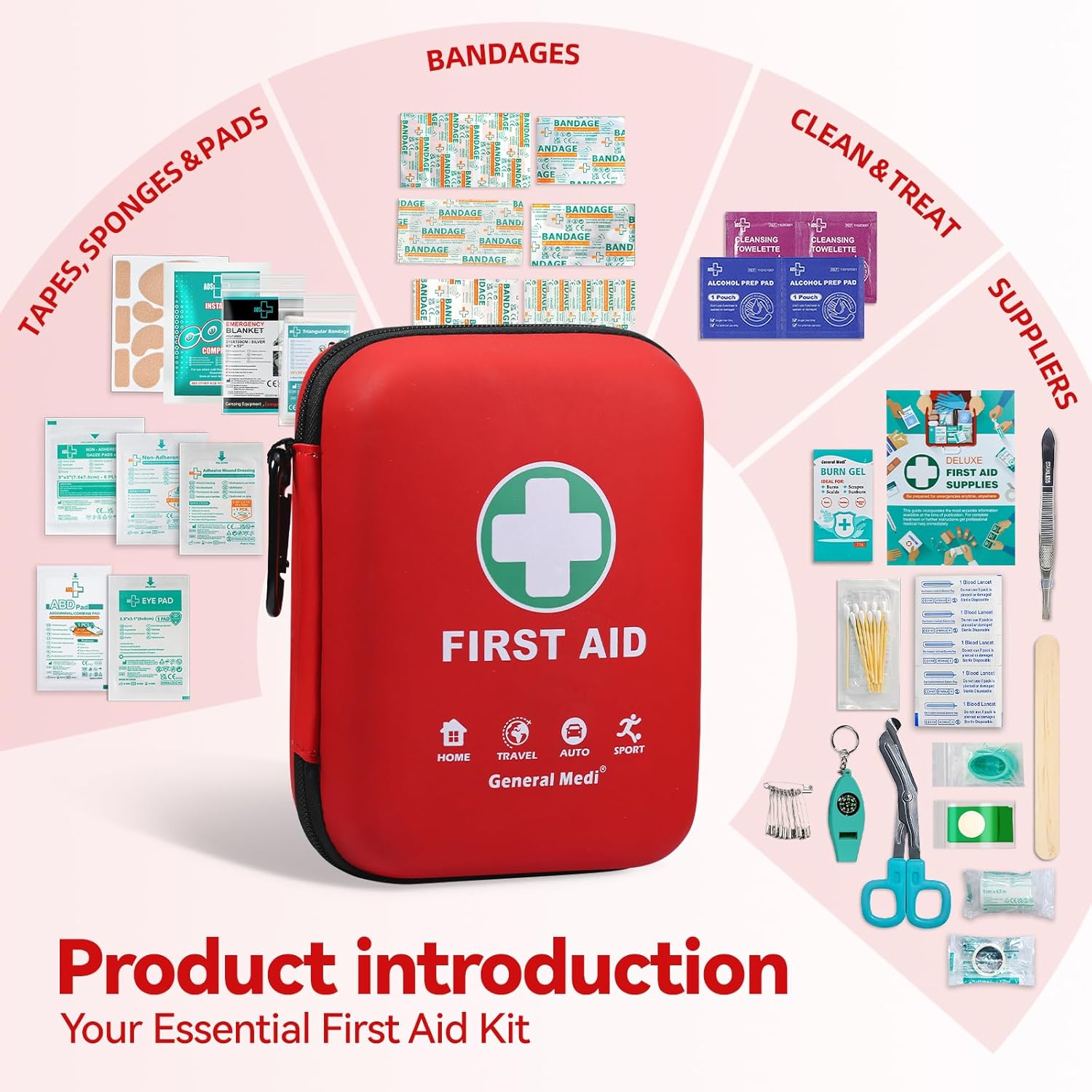 First Aid Kit - 170 Pieces Hard Case and Lightweight - Great for Travel, Home, Office, Vehicle, Camping, Workplace &
