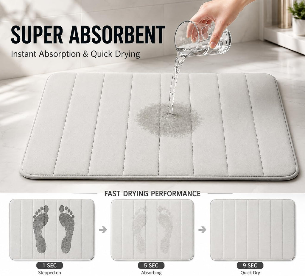 Memory Foam Bath Mat Set 3 Piece，Super Soft Absorbent Bathroom Rug Non Slip, Quick Dry,Machine Wash, Perfect Plush