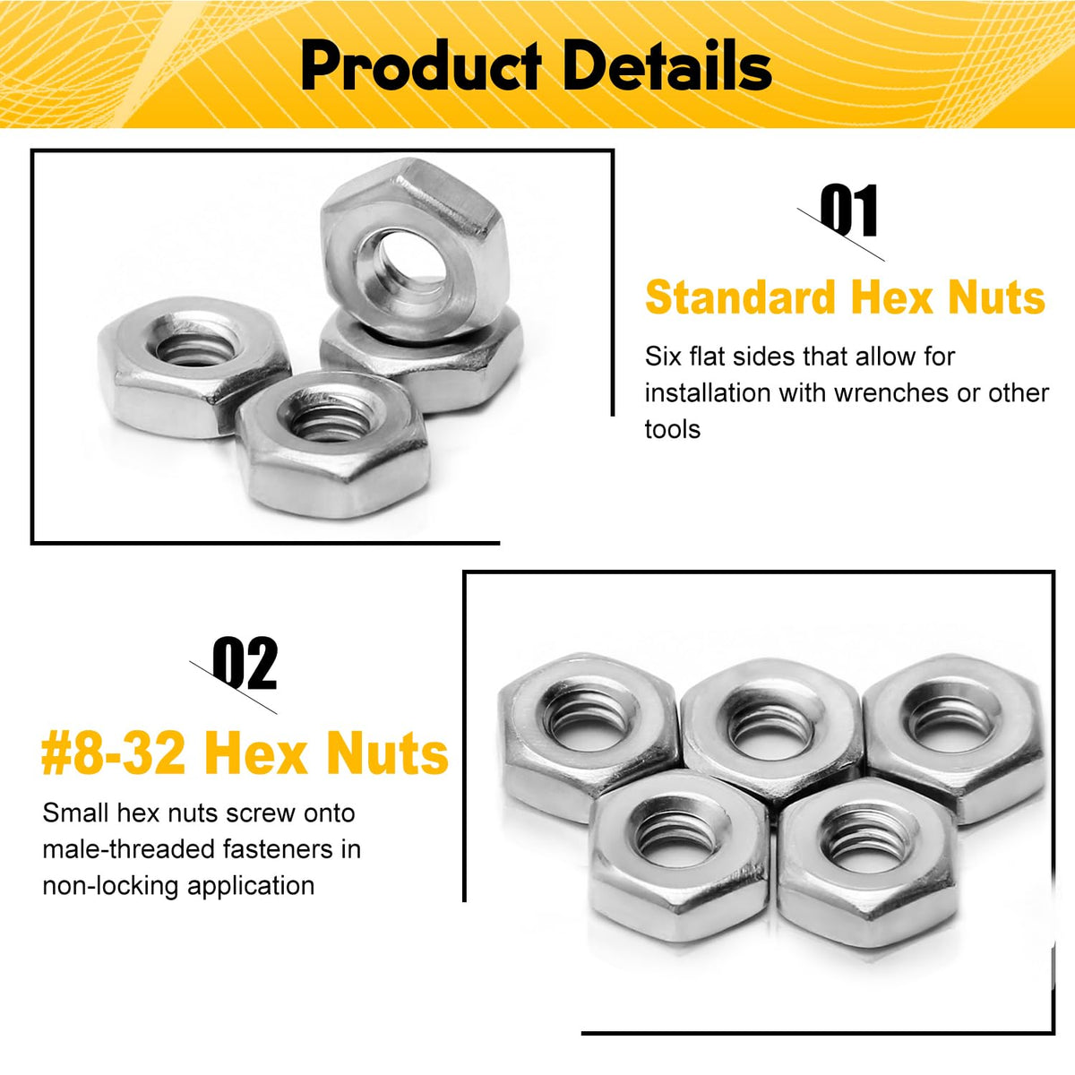 100pcs #8-32 Hex Nuts 8-32 Replacement Nut for DIY Home Mechanism