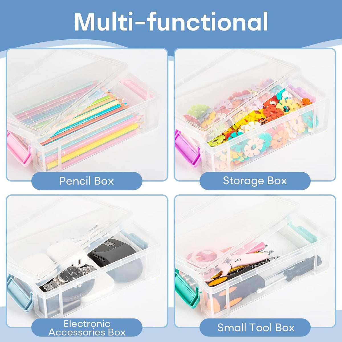 Large Plastic Clear Hart Pencil Box Case For Crayons, Markers, Art Supplies