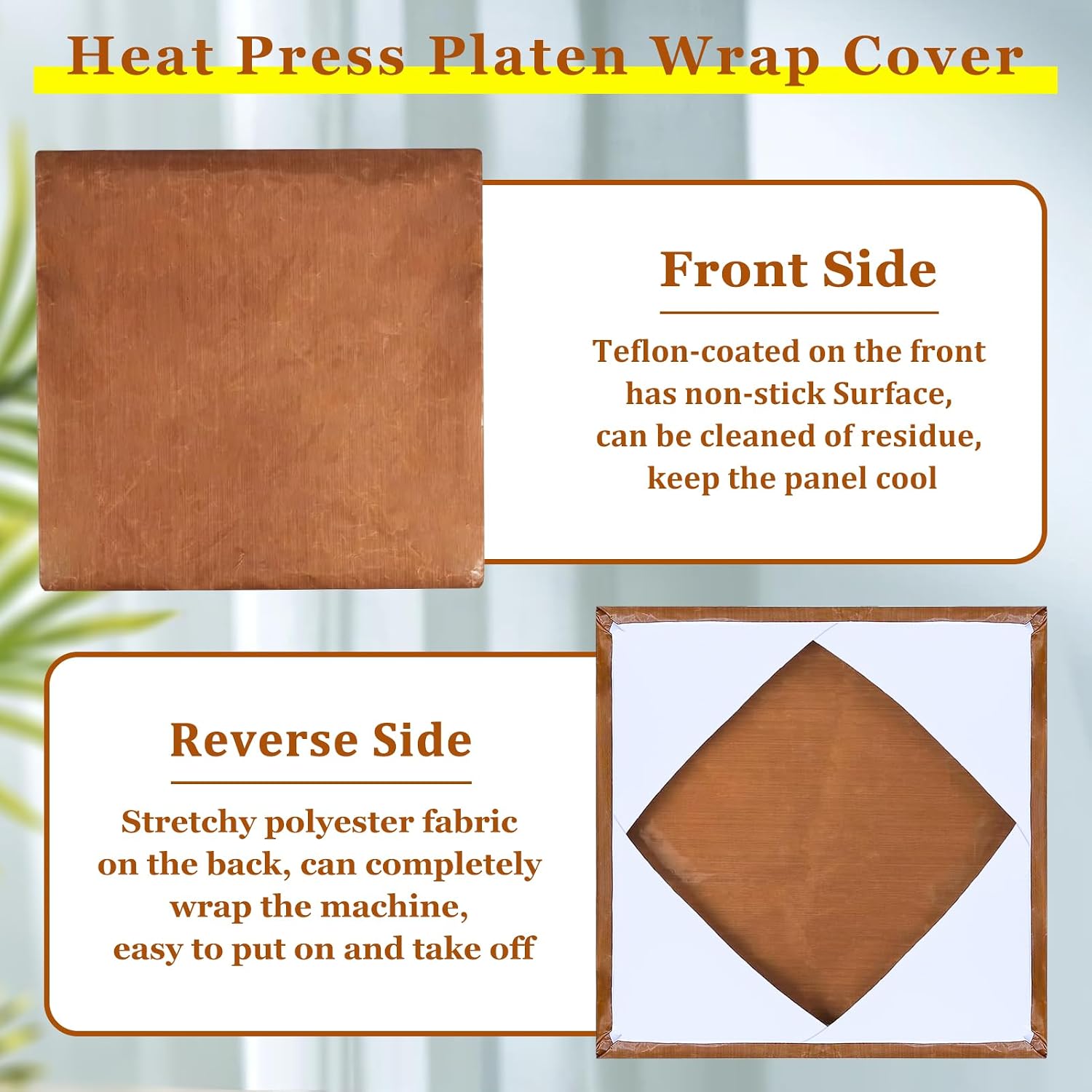 Heat Press Covers 15 x 15 Inch for Top and Bottom Platens | 2 Pcs Heat Press Platen Wrap Cover Reusable Teflon Sheets