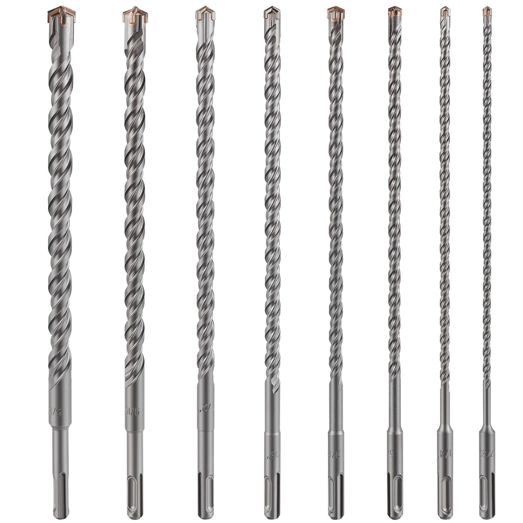 Wensilon 5pcs 5/32" X 8"-6" Cross-Type Double Thread Carbide Drill Bits for Concrete, Brick, Stone, Hammer Drill