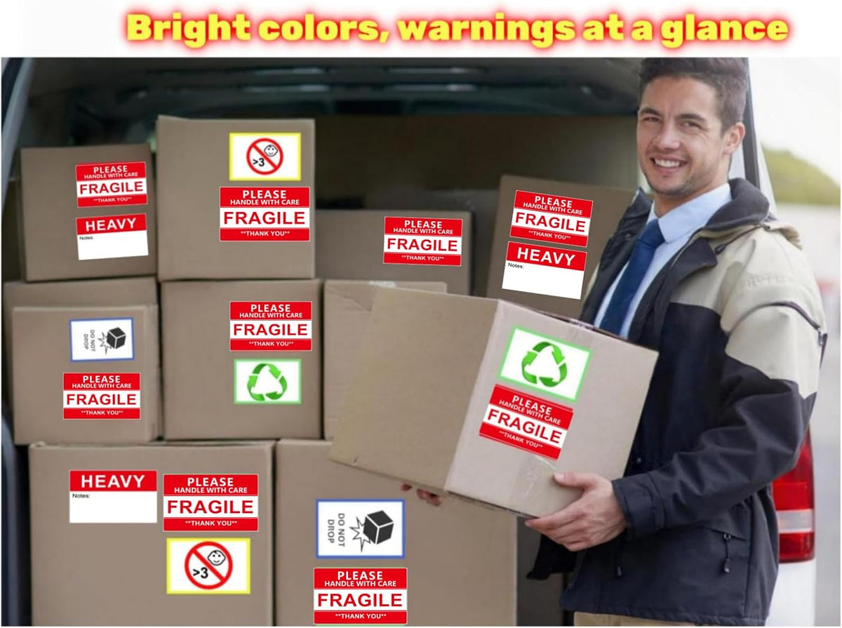 Fragile & Heavy Warning Labels for Moving Boxes with Writing Space