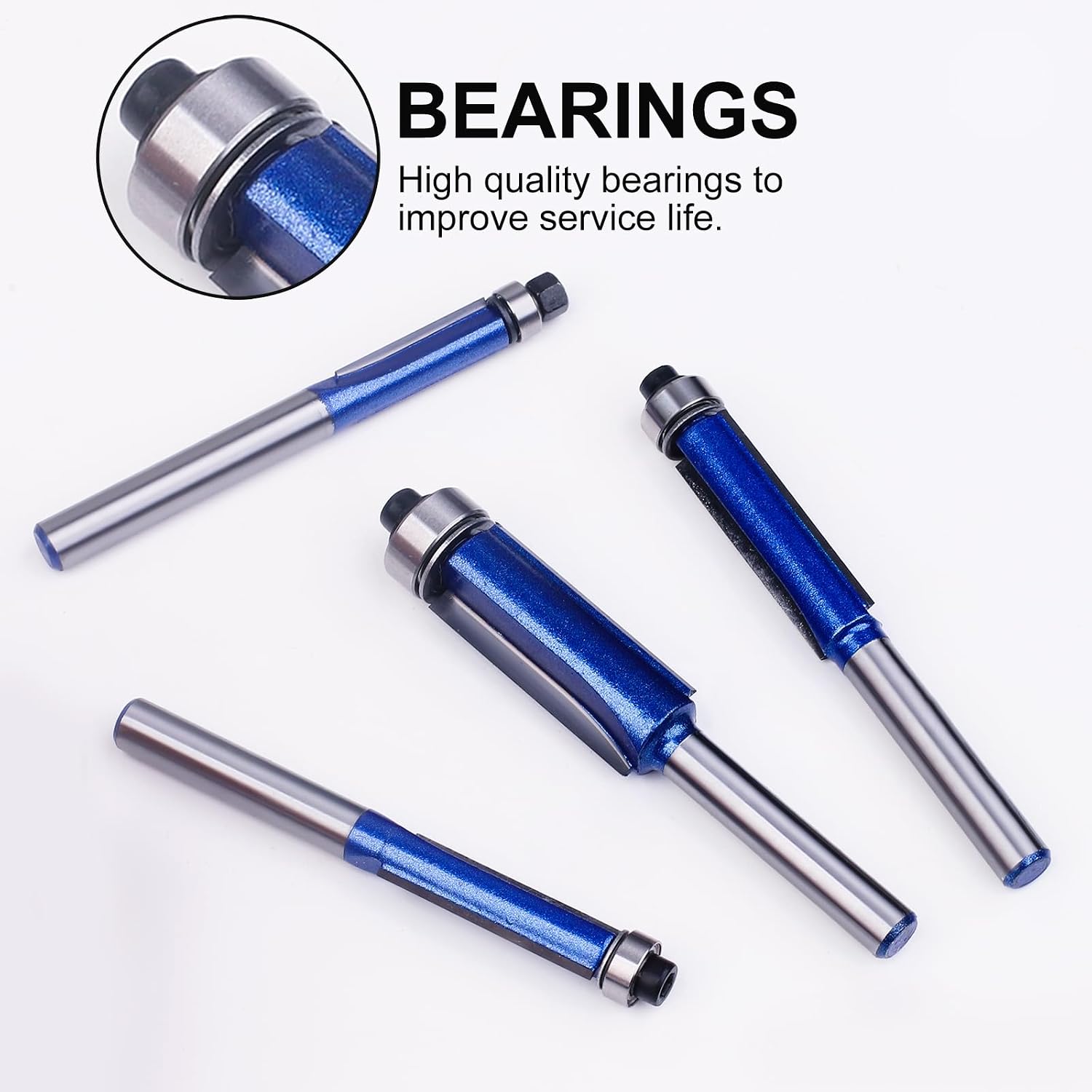 Straight Flush Trim Router Bits 1/4 Inch Shank, Top Bearing Flush Trim Router Bit Set, Cutting Height Respectively