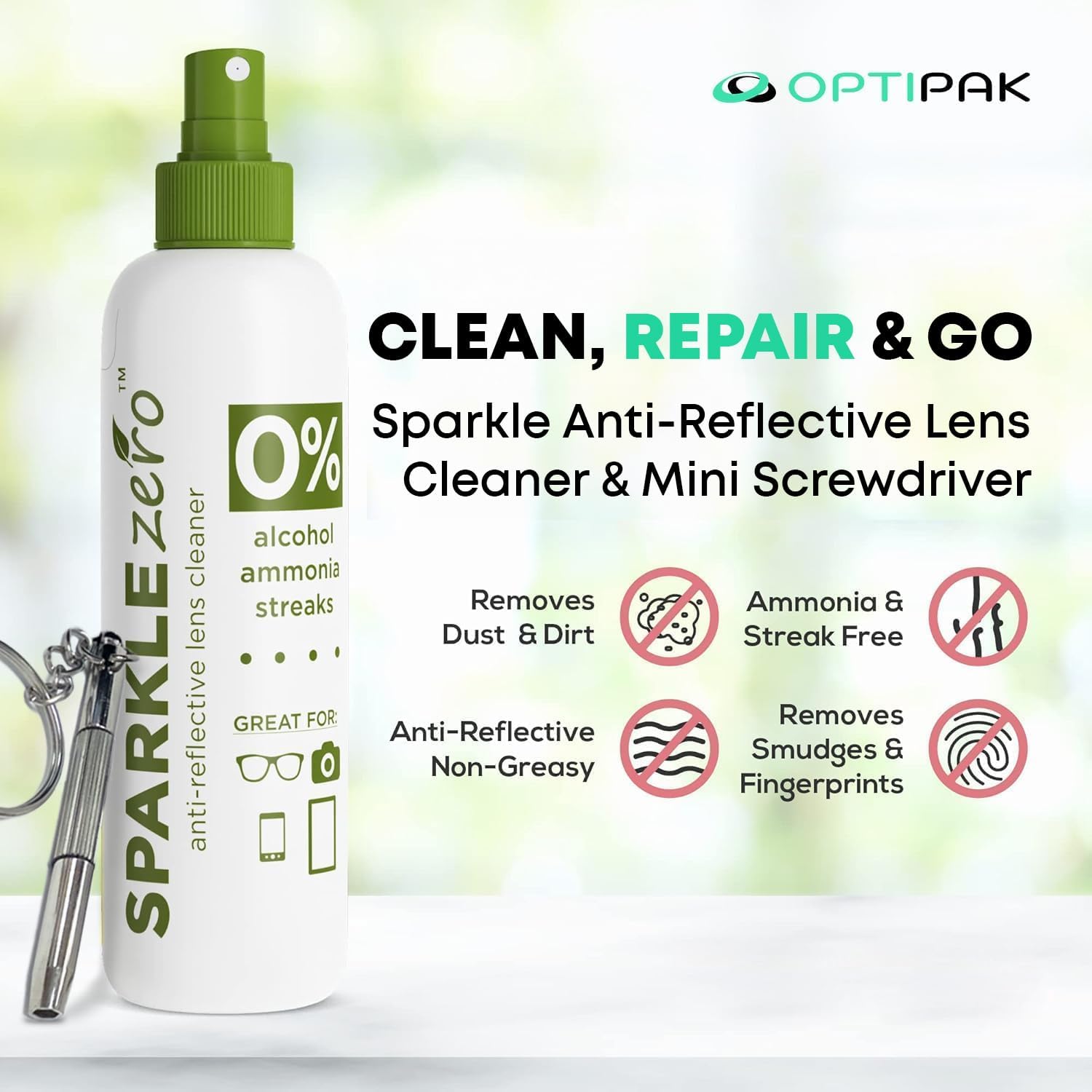 Sparkle Anti-Reflective Eco-Friendly Lens Cleaner & Repair Kit – (2) 1oz Glasses Cleaner Spray, (2) Microfiber Cloths