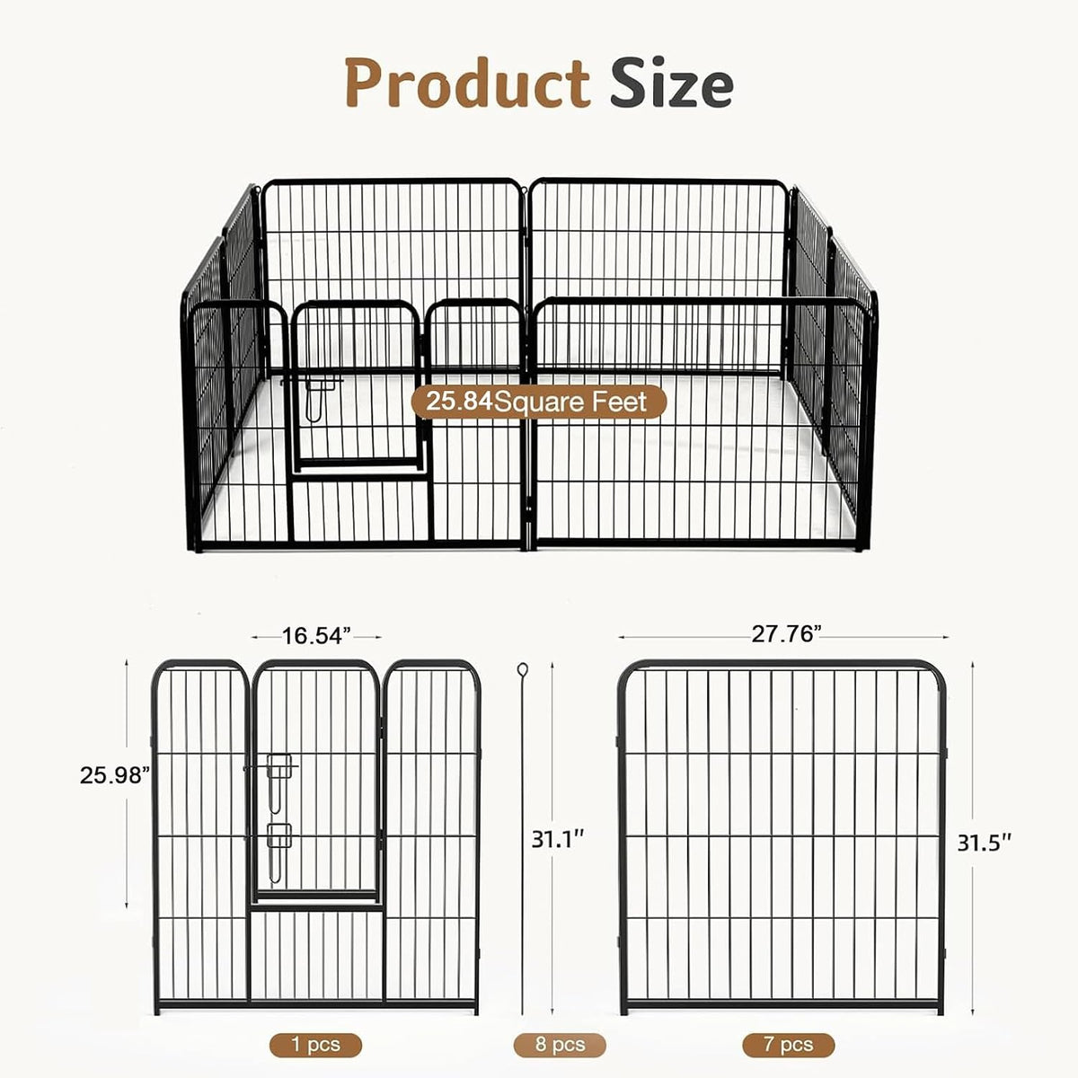 Dog Playpen 8 Panels 32 Inch Indoor Outdoor Metal Pet Fence