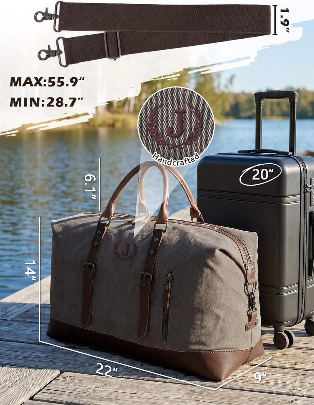 Personalized Canvas Duffle Bag Travel for Mens Road Trip Summer Camping Traveler Gifts, Airline Carry on Weekender