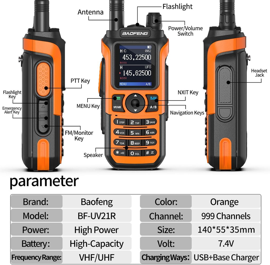 Radio Ham Radio Handheld Dual Band Long Range Two Way Radio for Adults UV-21R Rechargeable Walkie Talkies with