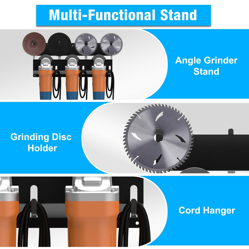 Angle Grinder Holder,Angle Grinder Stand with Discs Hook Rack & Cord Hanger