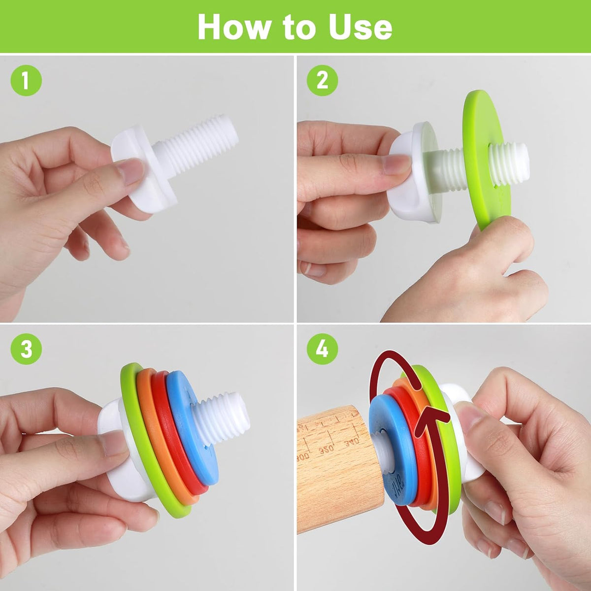 Wood Rolling Pin with Thickness Rings, Adjustable Wooden Rolling Pins for Baking, Dough Roller Pins for Cookie Pastry