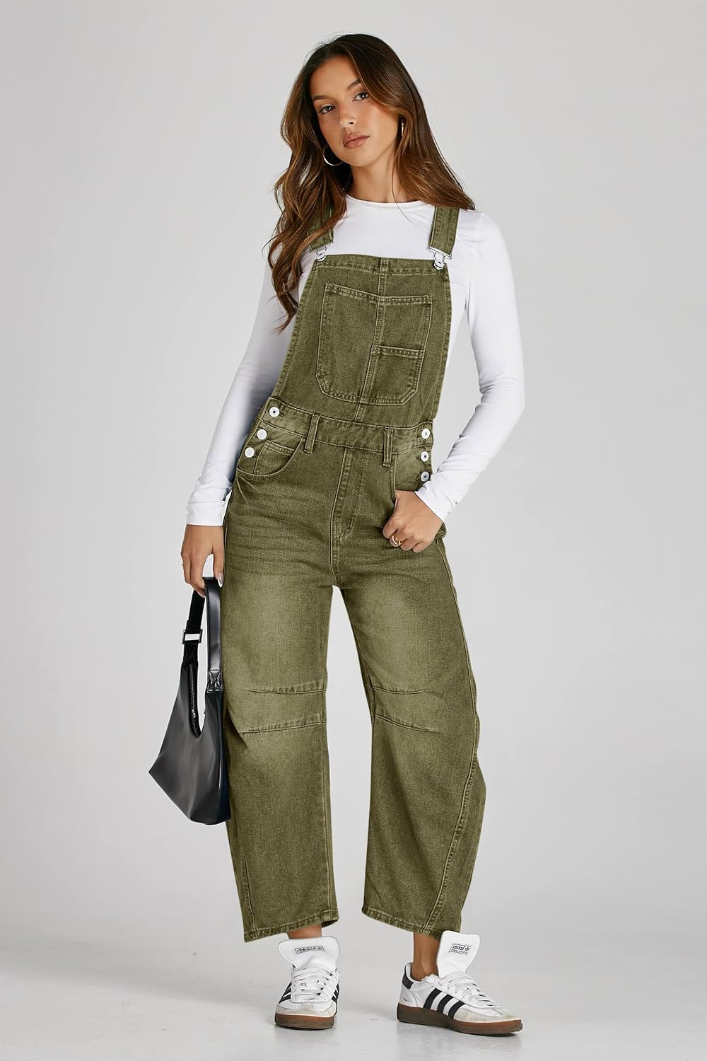 Womens Denim Bib Overalls Barrel Leg Adjustable Strap Jean Jumpsuit