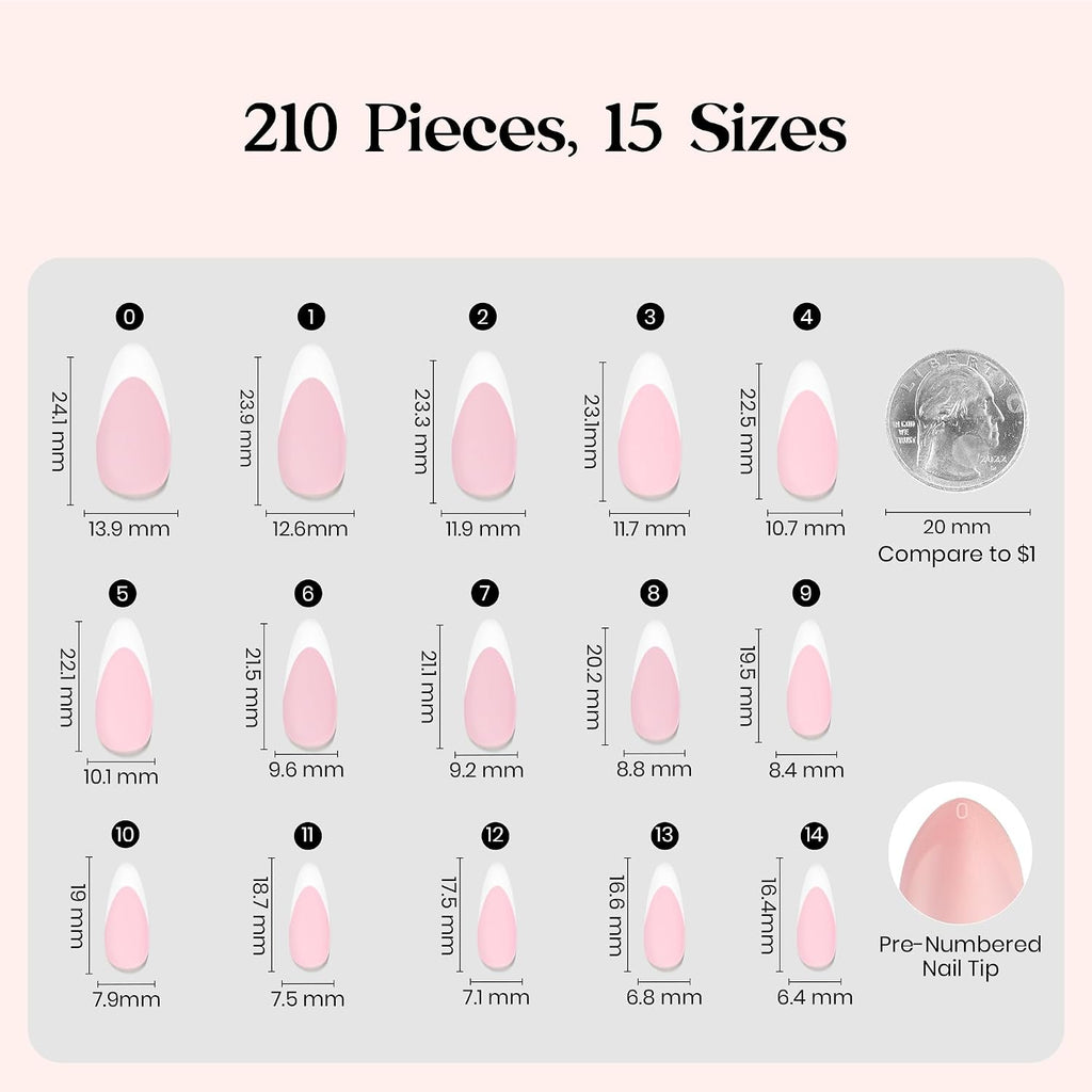 Beetles French Tips Press On Nails- 210 Pcs Medium Almond Nails