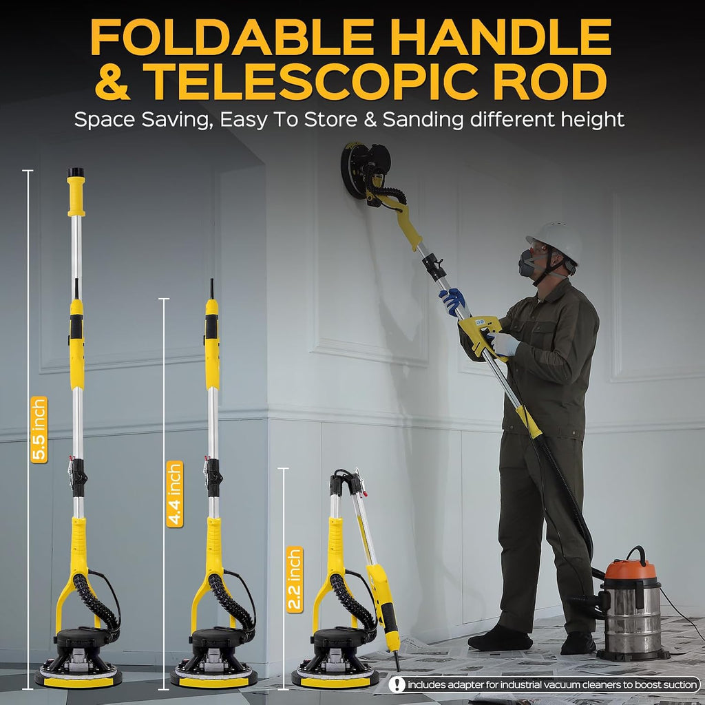 Drywall Sander Tool, KUPERIA 8.5 Amp Popcorn Ceiling Removal Tool, Yellow | 7 Variable Speed 800-1800RPM, Electric