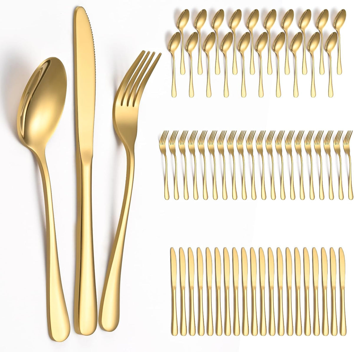60 Piece Gold Silverware Set - Service for 20, Stainless Steel Flatware Cutlery Set Include Knife Spoon Fork, Gold