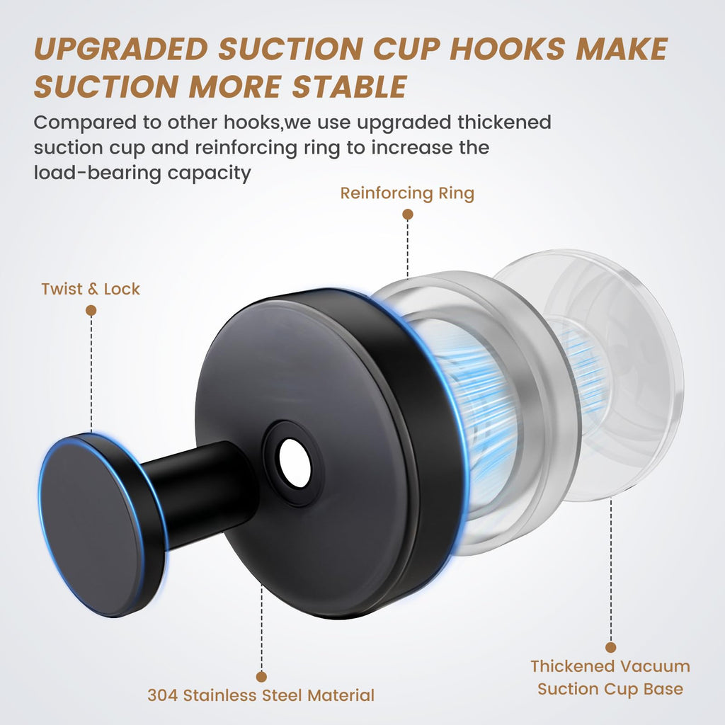 BKV Suction Cup Hooks for Shower,Matte Black,4 Pack