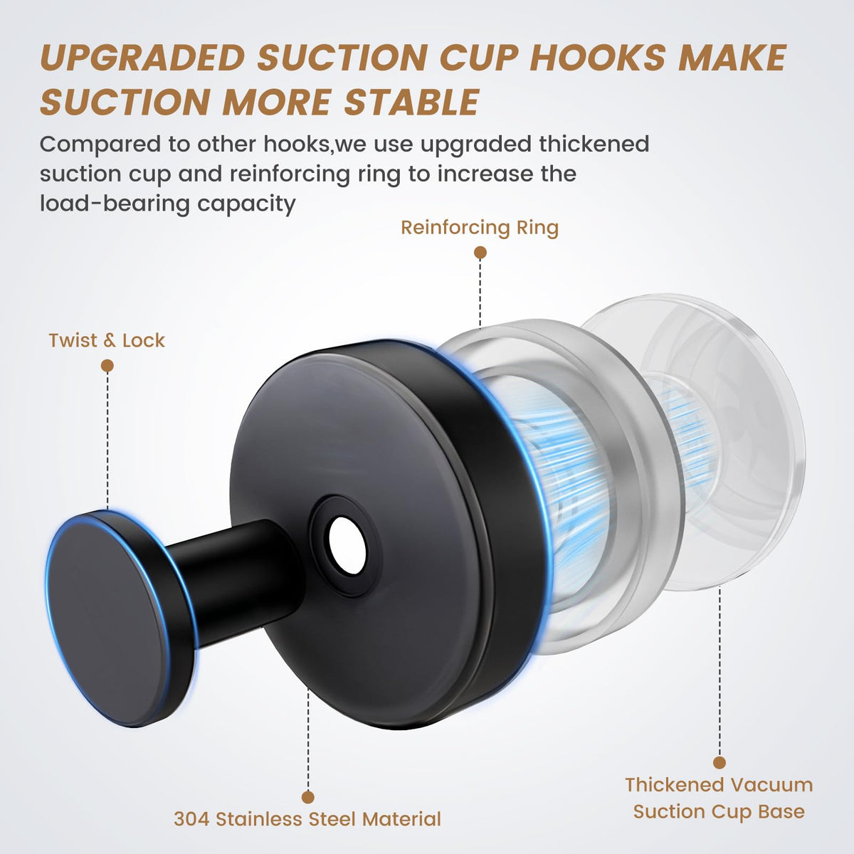 BKV Suction Cup Hooks for Shower,Matte Black,4 Pack