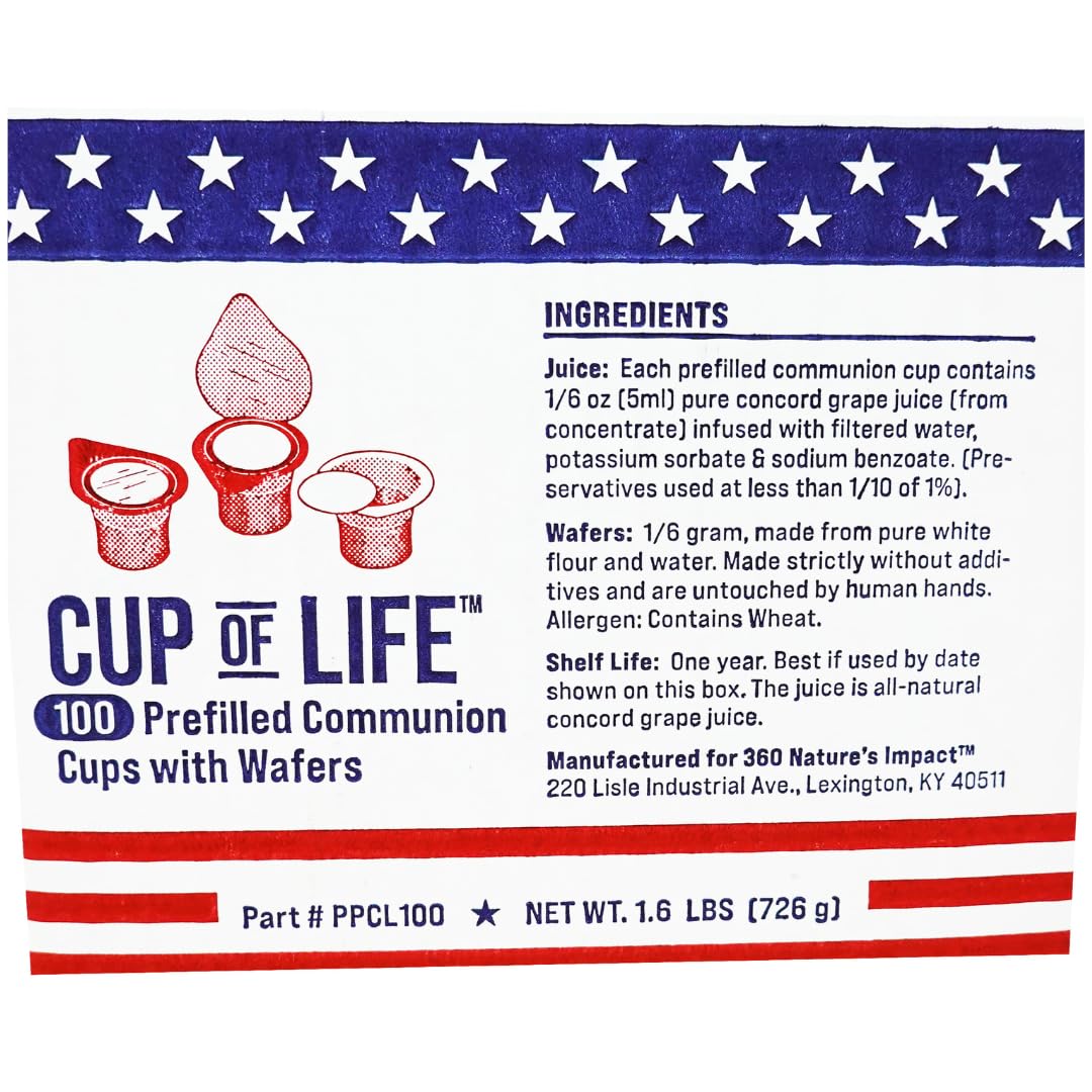 100 Prefilled Communion Cups with Premium Red Grape Juice and Wafers by Cup of Life – Fresh, Convenient, and Ready to