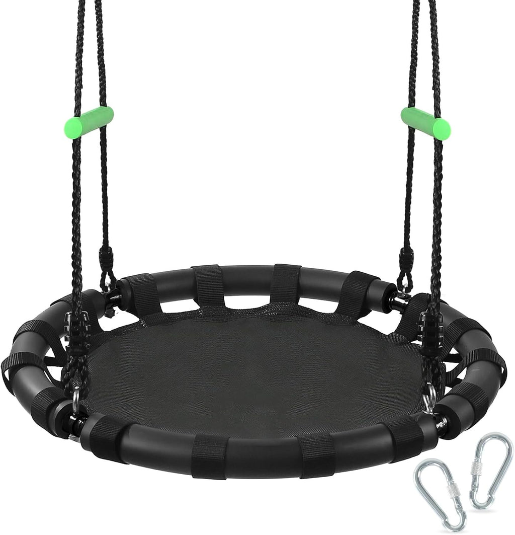 Tree Swing with PP Mat - Durable, Safe, and Easy to Install,Black Outdoor Saucer Swing,Flying Saucer Web Circle Swing