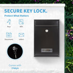 Lockable Wall Mount Mailbox Black 12.6 x 8.5 x 3.3 Inches | Galvanized Steel Waterproof Secure Medium Capacity Mail
