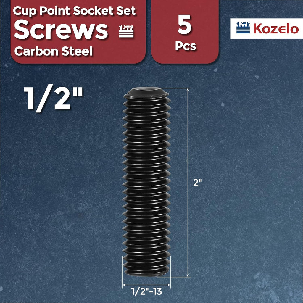 5Pcs Cup Point Socket Set Screws-1/2-13x2 Carbon Steel