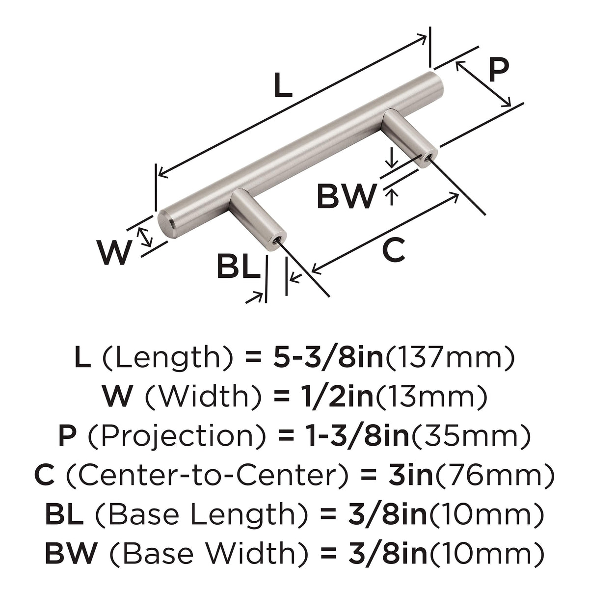 10 Pack 3" Bar Pulls Satin Nickel Drawer Pull