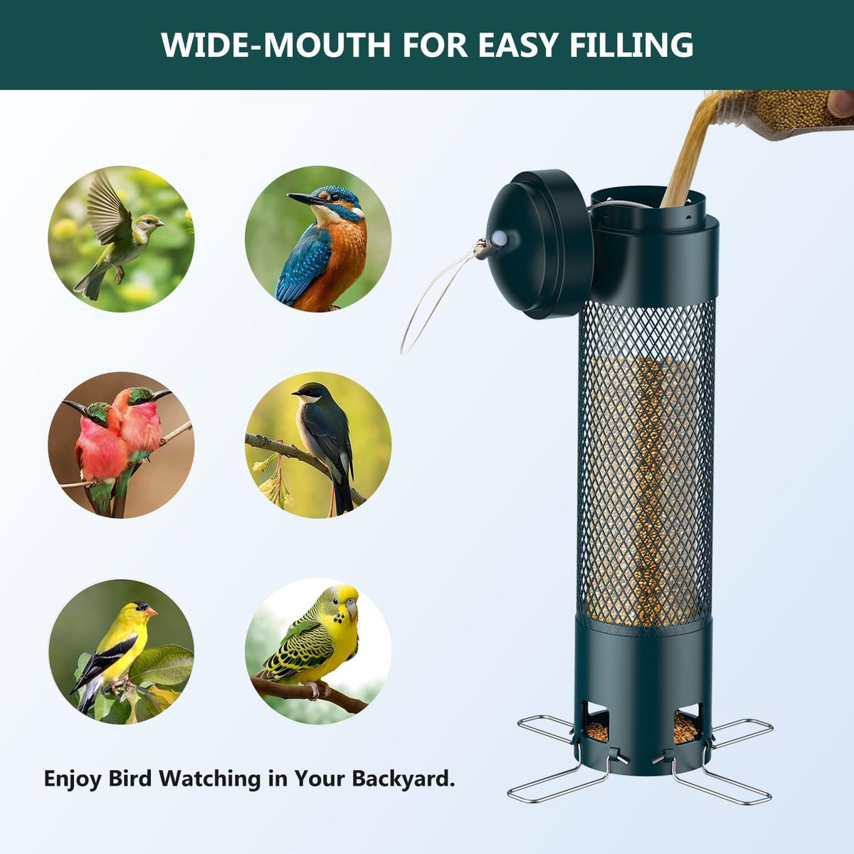 Bird Feeders for Outdoors Squirrel Proof with Weight-Activated Perches, Hanging Bird Feeder for Outside, Metal Feeder