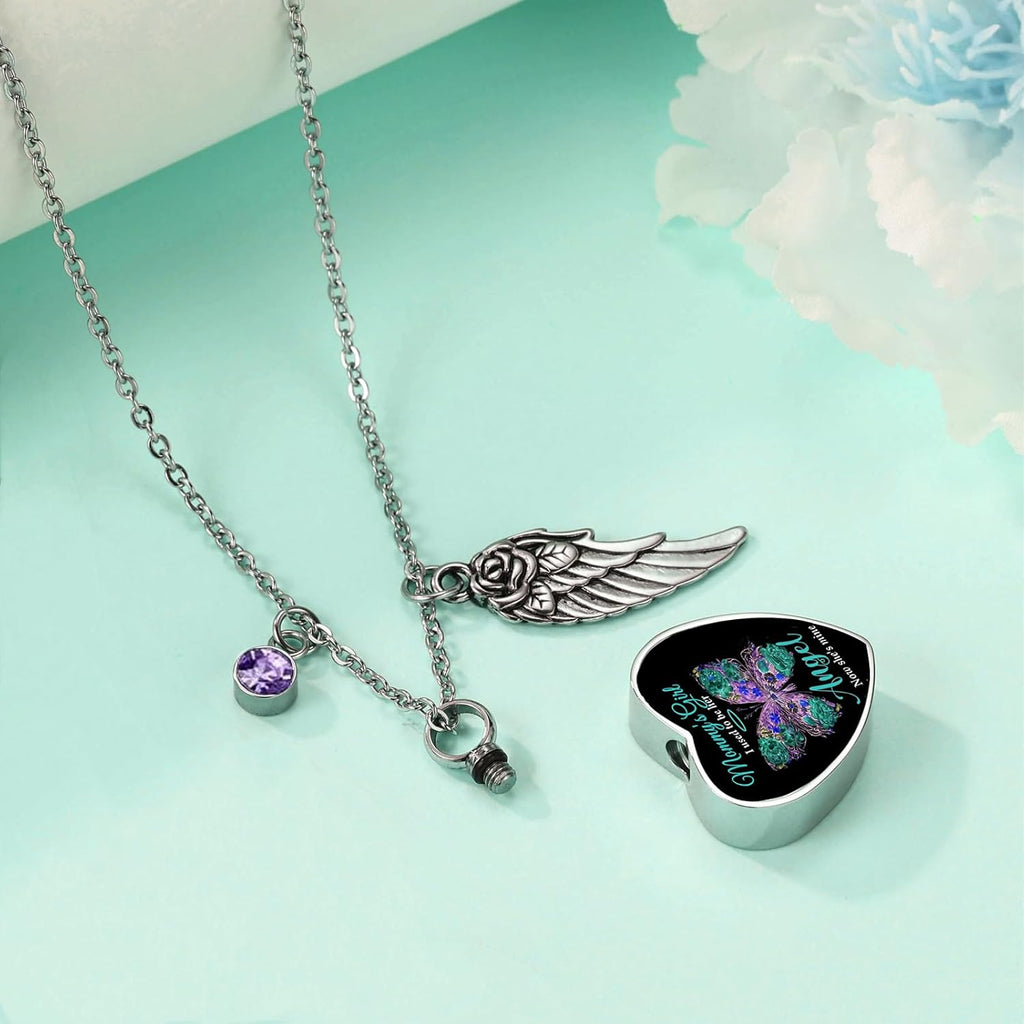 Heart Cremation Jewelry Urn Necklaces for Ashes for Women Stainless Steel Butterfly Cremation Jewelry Human Ashes
