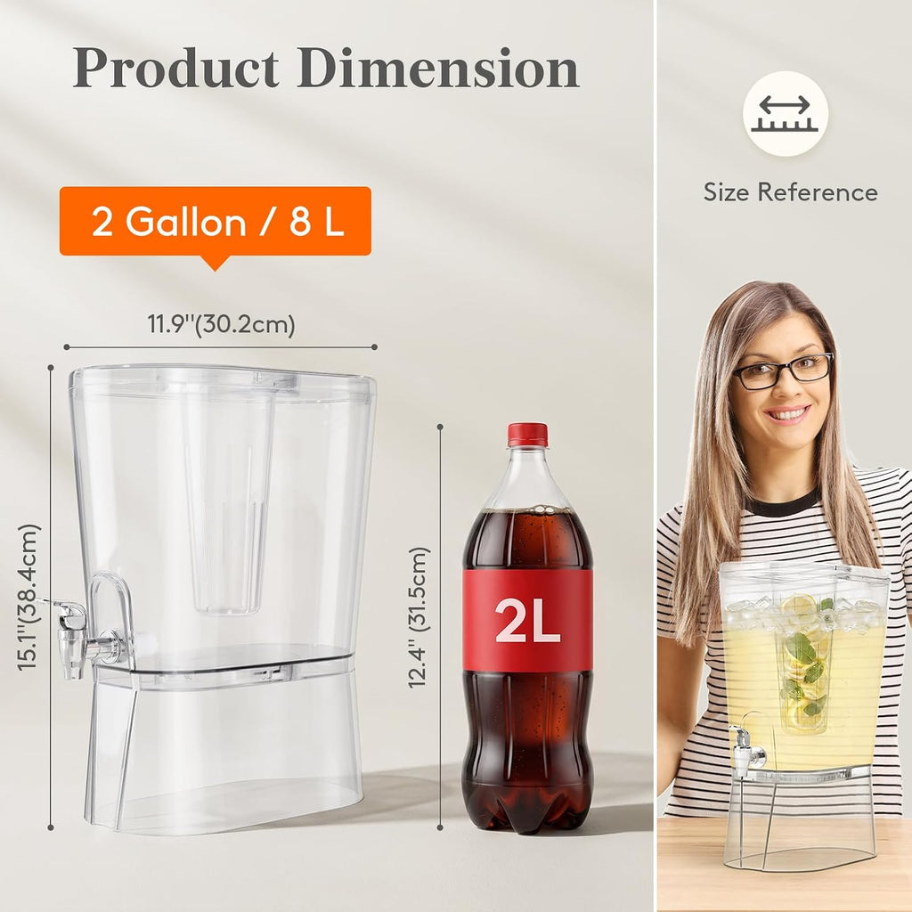 2 Gal Drink Dispenser with Leak-Proof Spigot & Fruit Infuser 2 Pcs