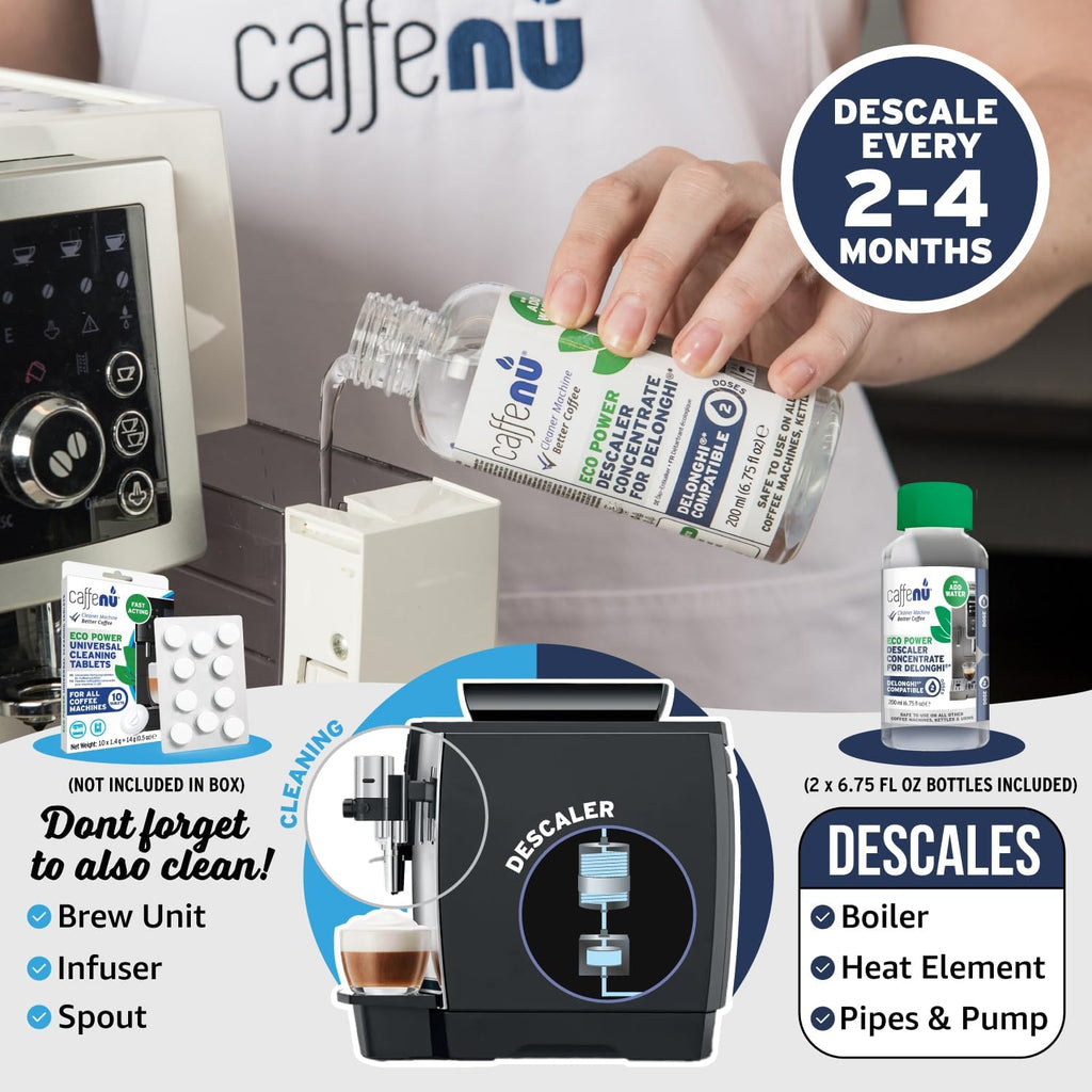 Caffenu DeLonghi Compatible Descaling Solution, 4-Use Coffee Maker Descaler