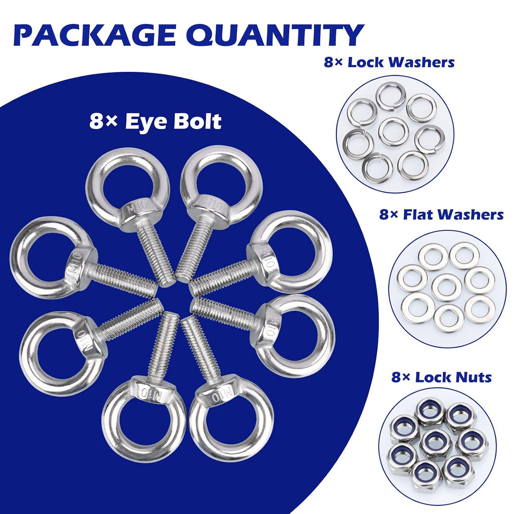 Eye Bolt with Nuts, 304 Stainless Steel Machinery Shoulder Eyebolts