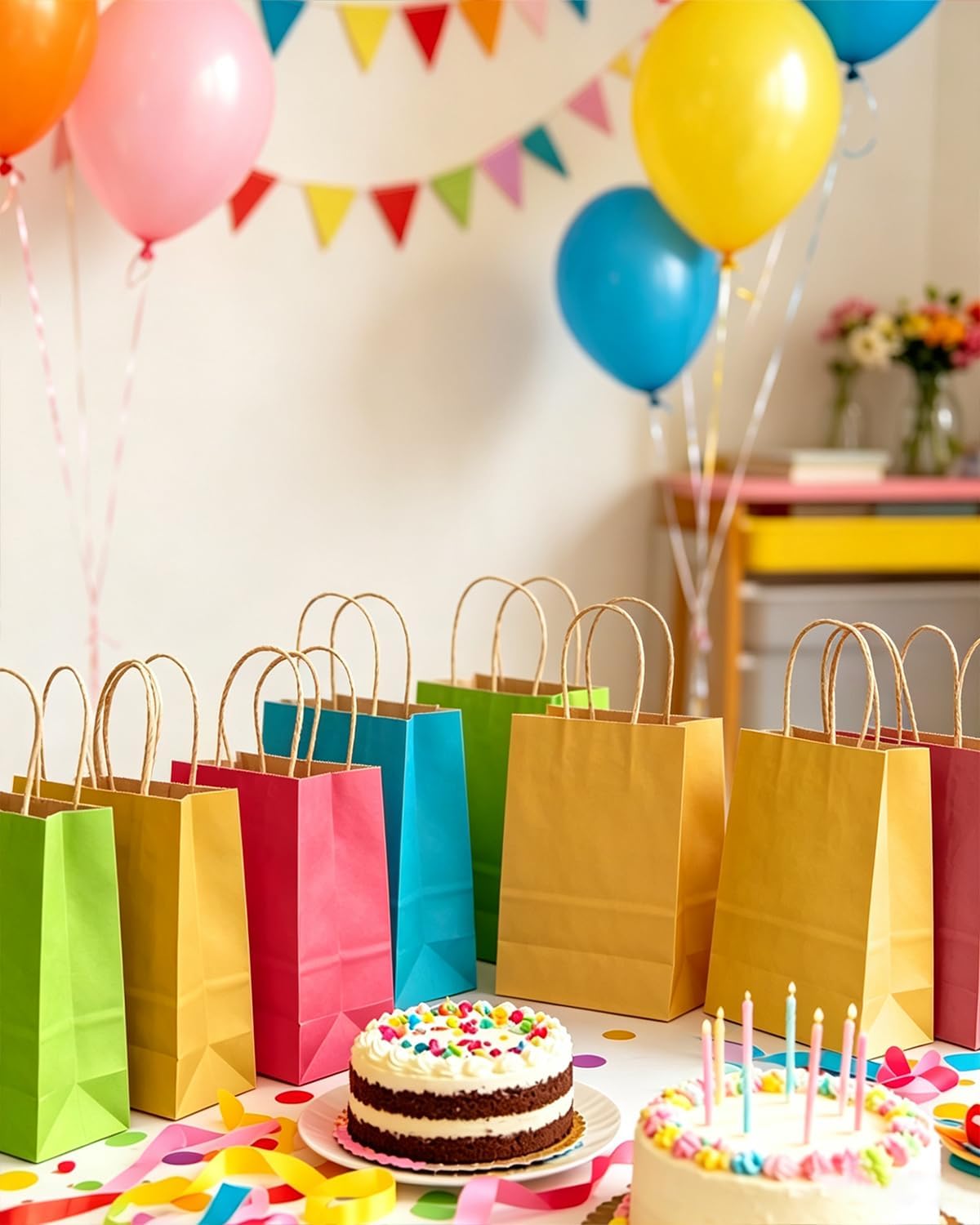 100PCS Medium Mulitcolor Gift Bags With Handles Bulk Multiple Uses (10.6"x8.3"x4.3")