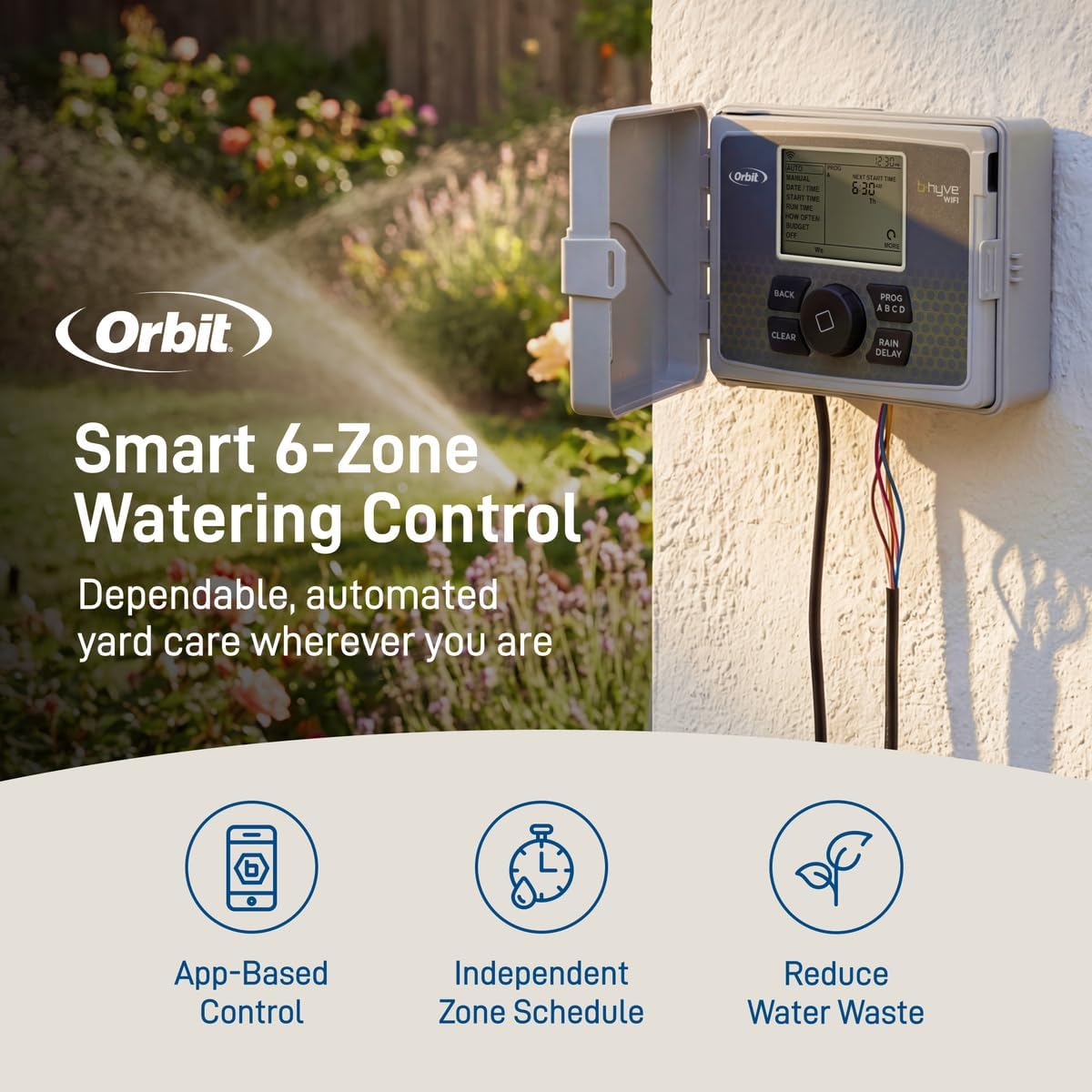 B-hyve Smart Indoor/Outdoor Sprinkler Controller - 6-Zone - App Controlled Smart Controller with Custom Irrigation