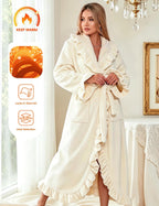 Womens Fluffy Robe Ruffle Fuzzy Warm Long Bathrobes