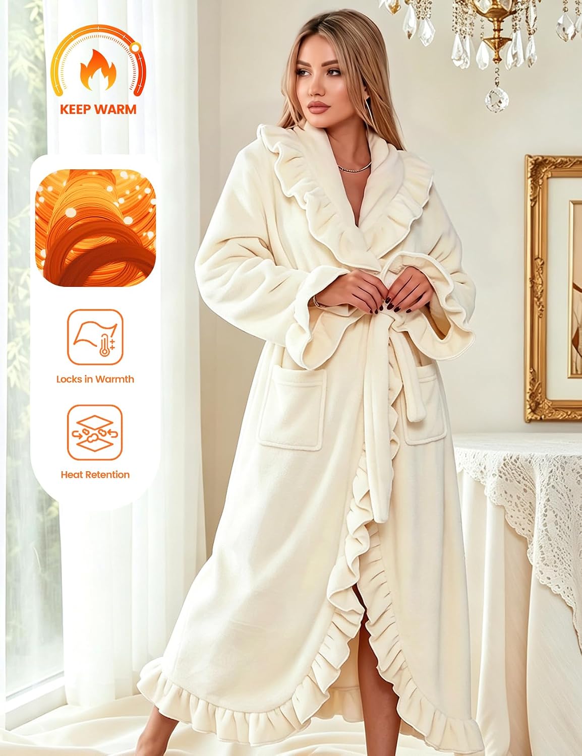 Womens Fluffy Robe Ruffle Fuzzy Warm Long Bathrobes