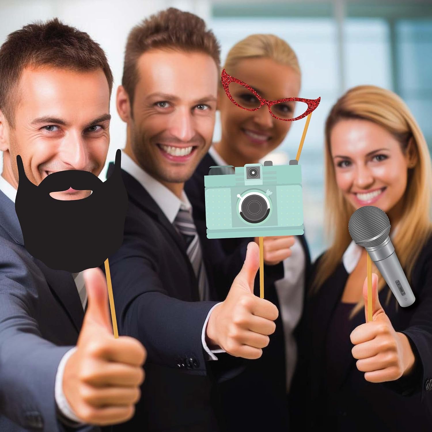 Party Photo Booth Props - 60-pc Photobooth Kit with 8 x 10-Inch Sign, 60 Adhesive Pads, 45 Sticks - Photobooth Props