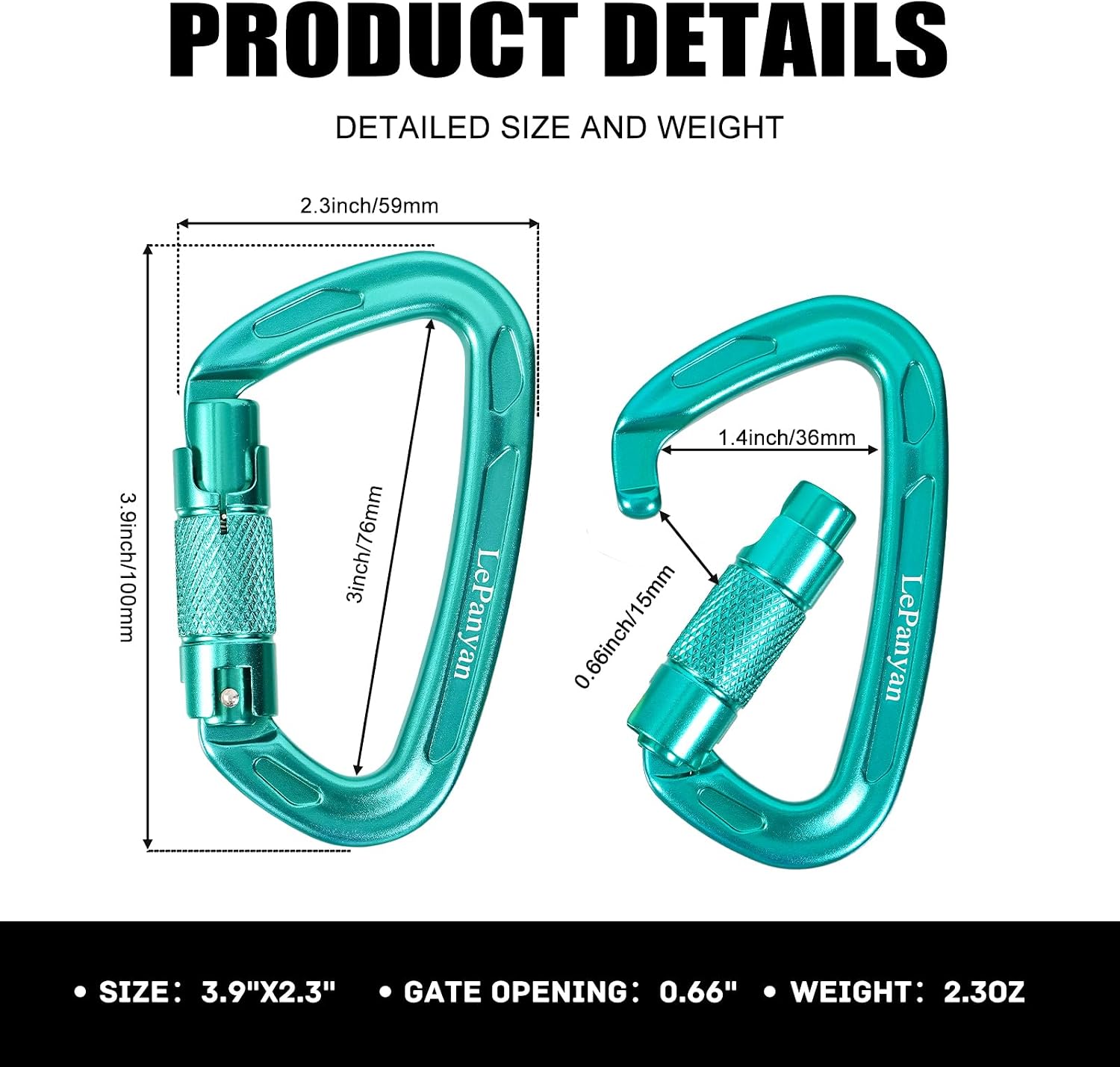 Auto Locking Carabiners 24KN (Major Load 5400 lbs) Heavy Duty Spring Lock Carabiners, Secure Climbing Carabiner with