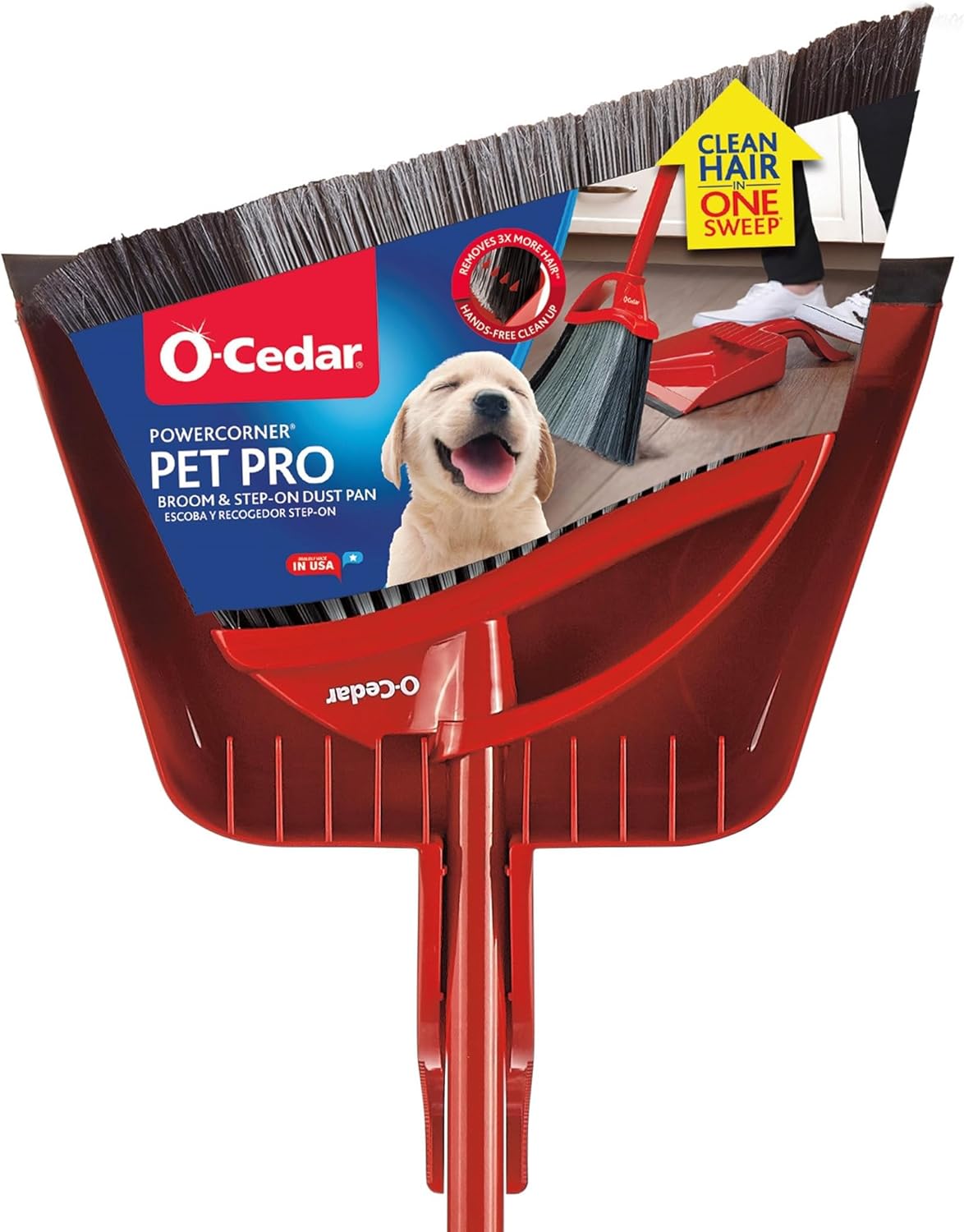 O-Cedar Pet Pro Broom with Step-On Dustpan | Remove 99% with One Sweep | Removes 3 Times More Pet Hair | Quiet